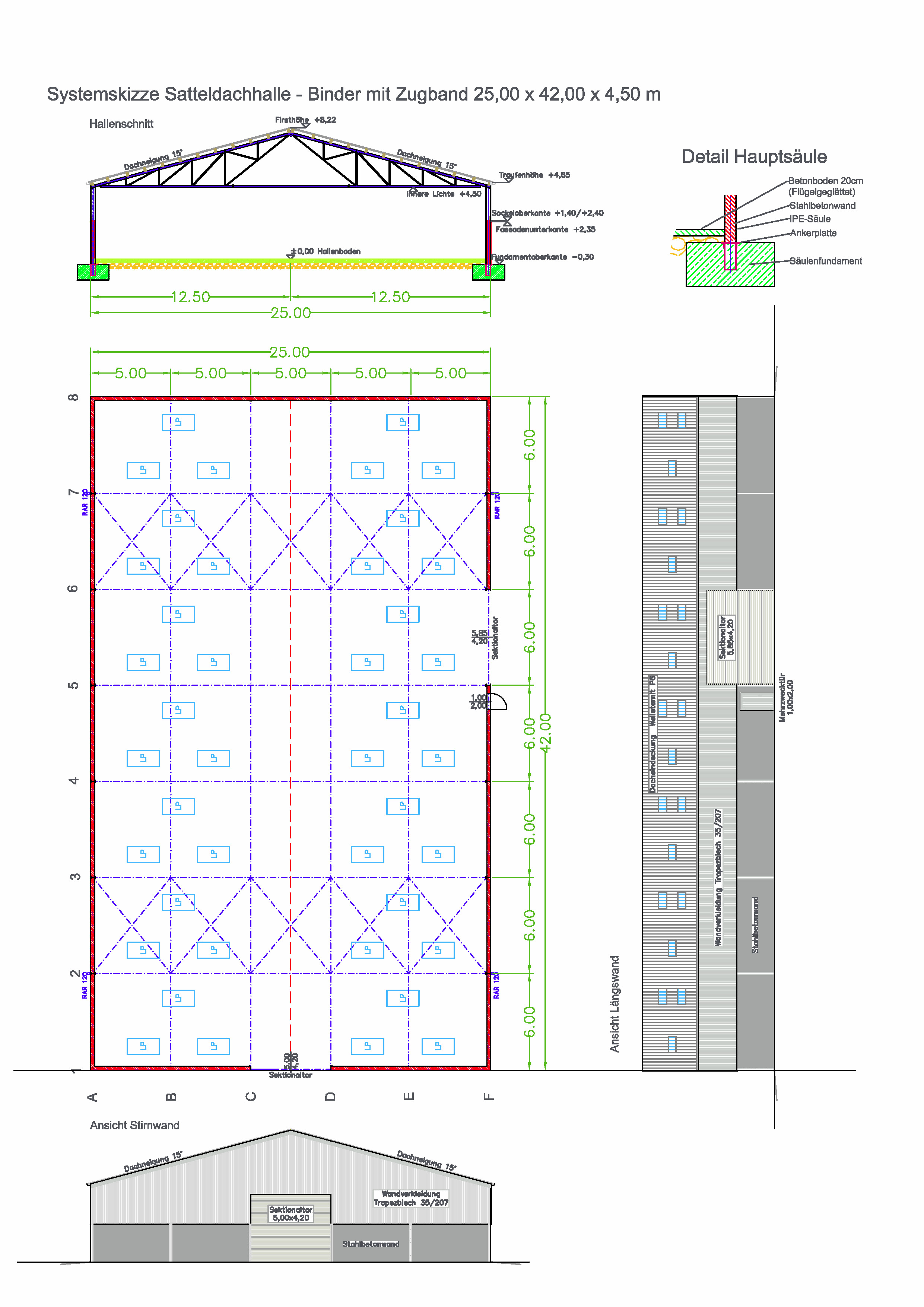 Brantner Hallenbau Systemhalle mit 20 m Spannweite und Binder