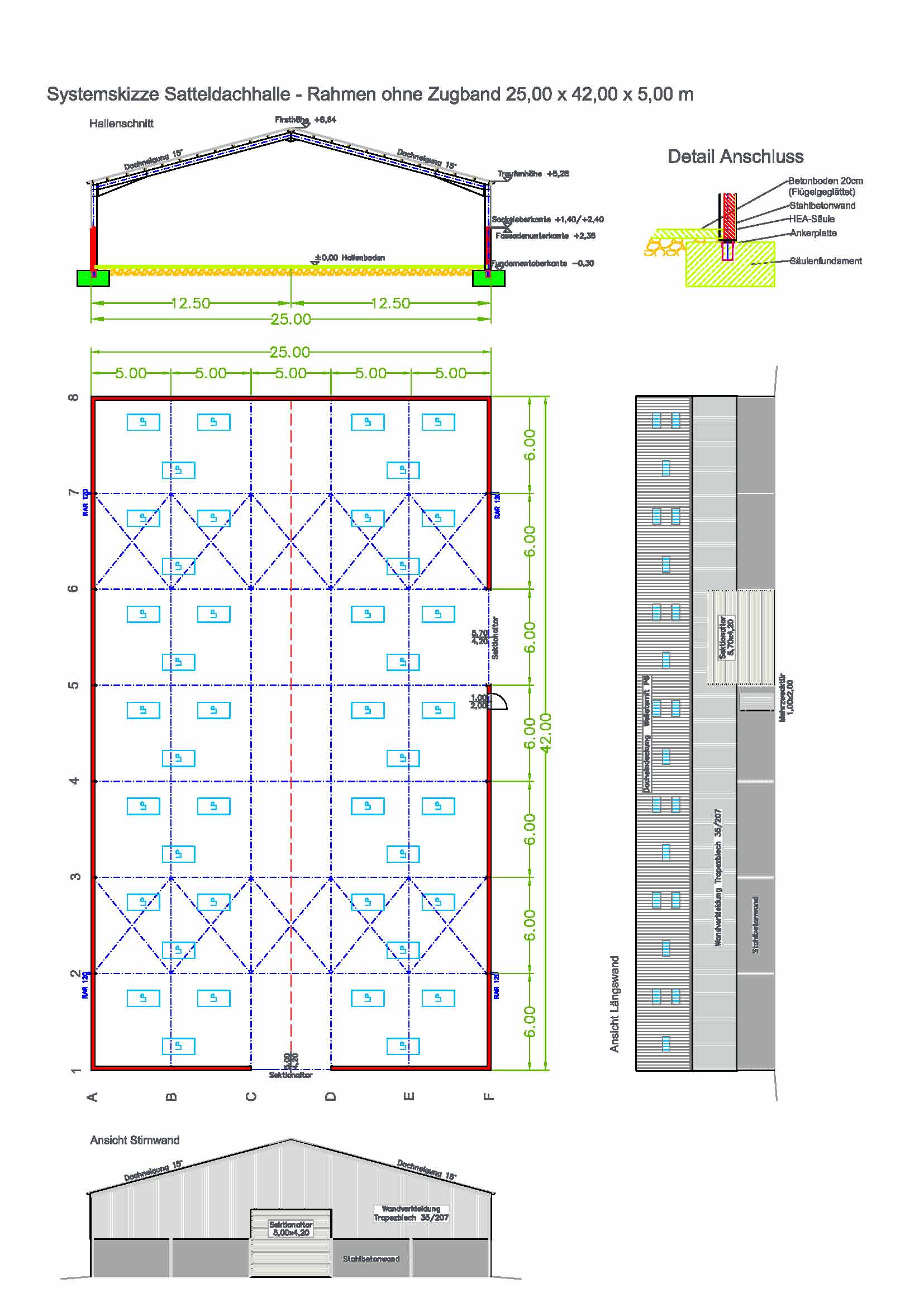 Brantner Hallenbau Systemhalle mit 25 m Spannweite und Rahmenkonstruktion